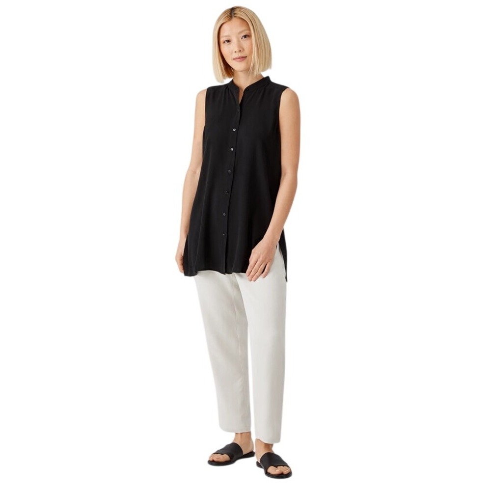 EILEEN FISHER Slouchy Ankle Pant Bone Silk Georgette Crepe XL TG‎